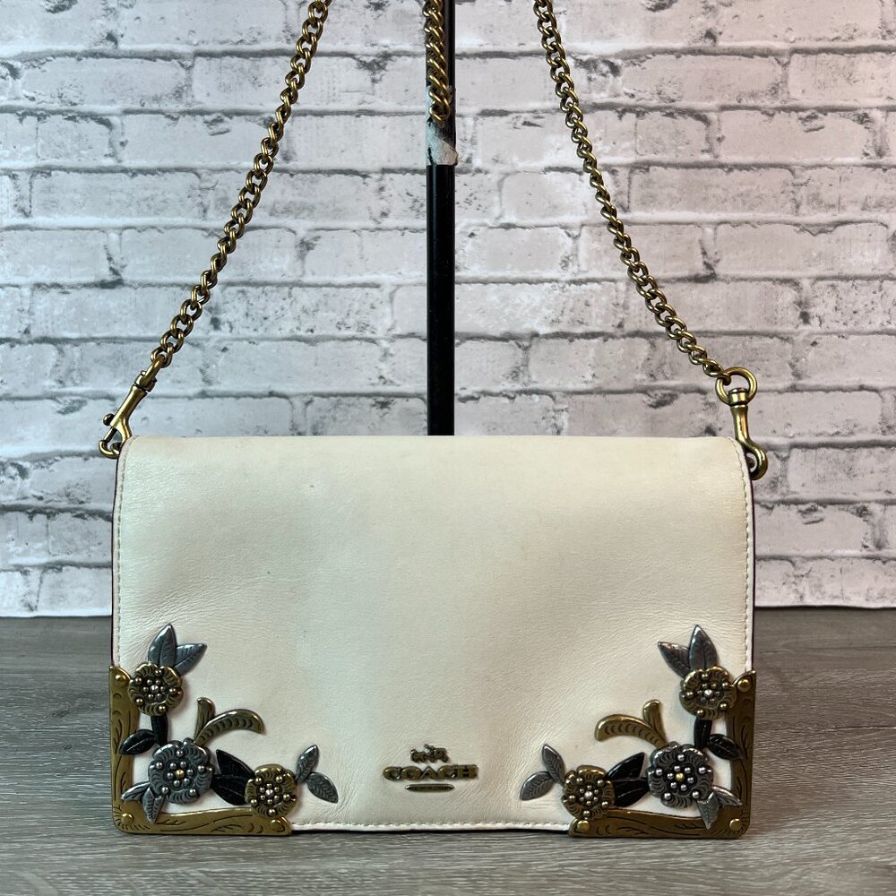 Coach Callie Foldover 24909 Chain Clutch with Metal Tea Rose
